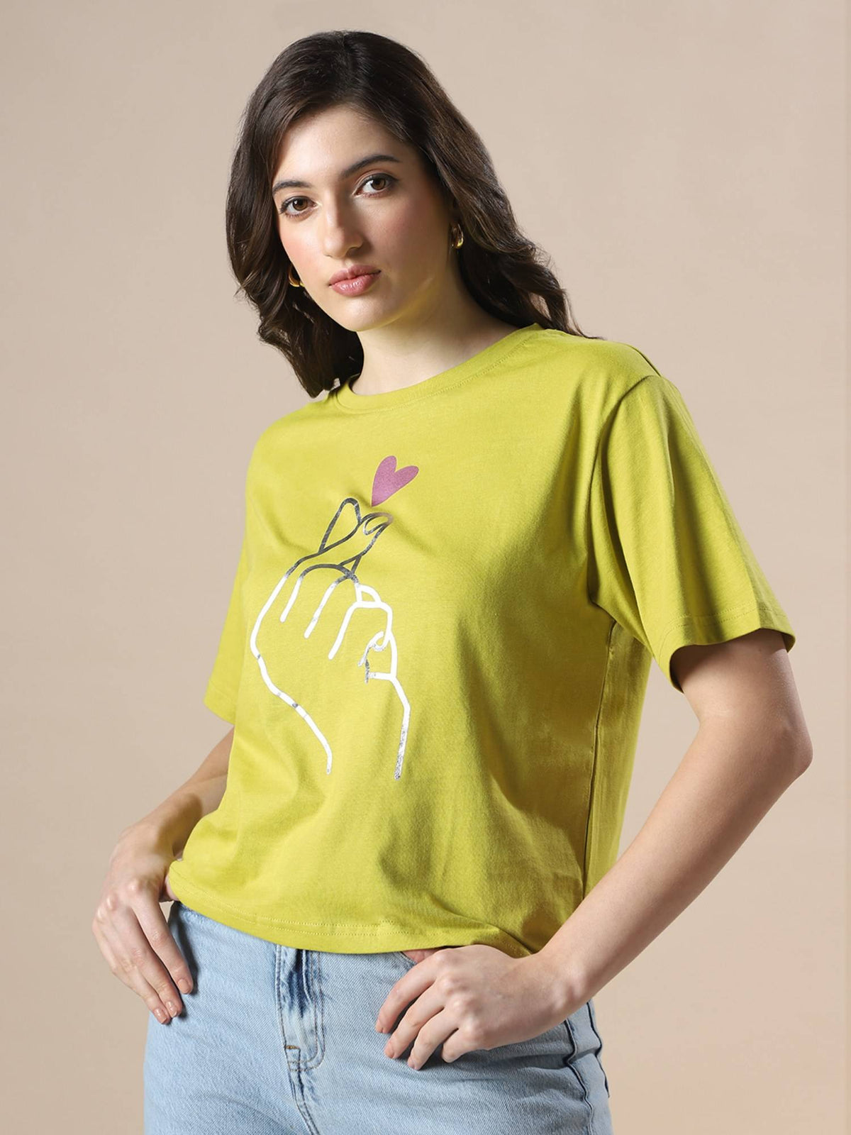 Women Red Drop Shoulder Korean Graphic Printed Oversized Trendy Crop T-Shirt | TS56 - view 6