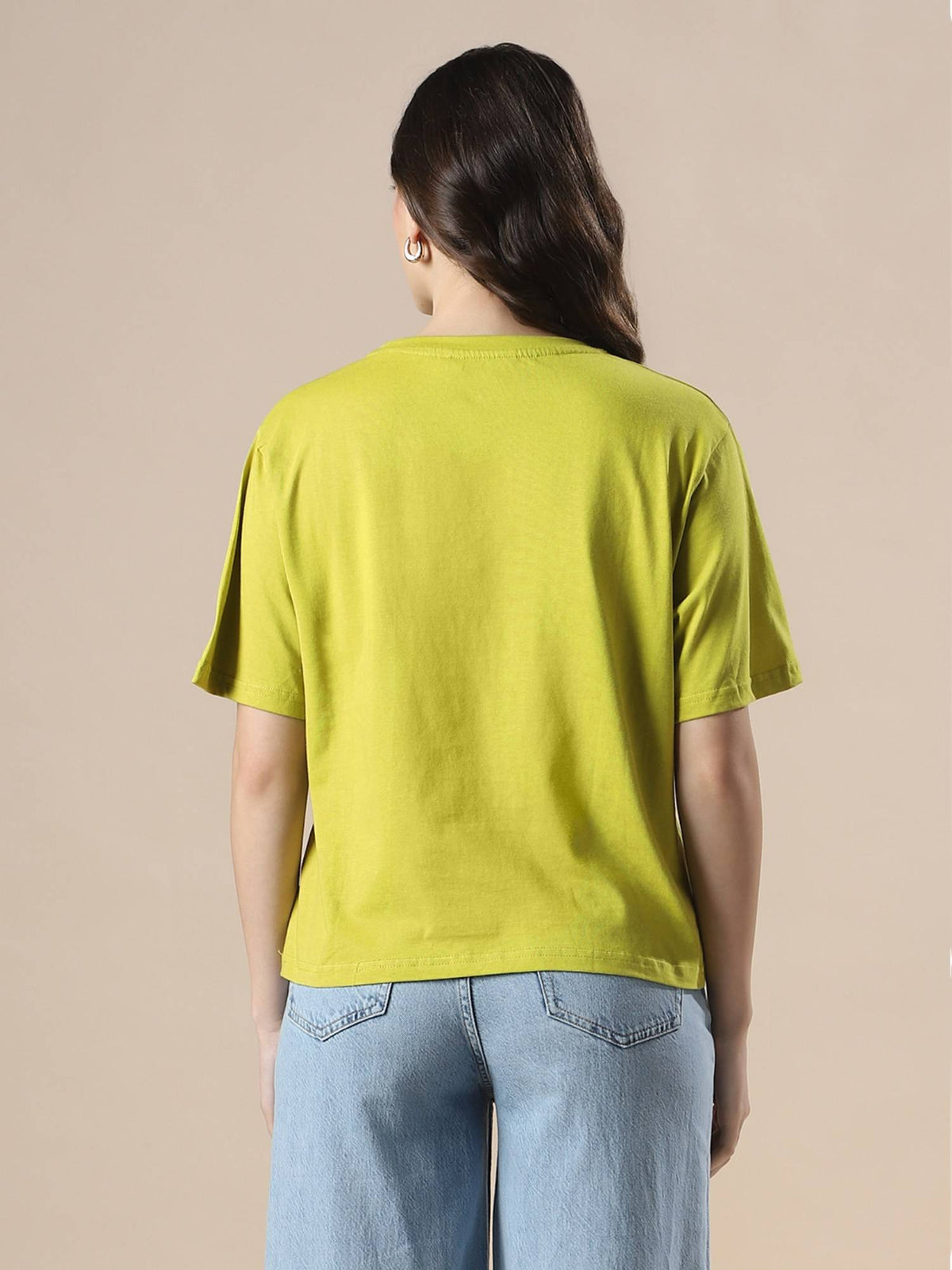 Women Green Drop Shoulder Graphic Printed Oversized Trendy Crop T-Shirt | TS56 - view 3
