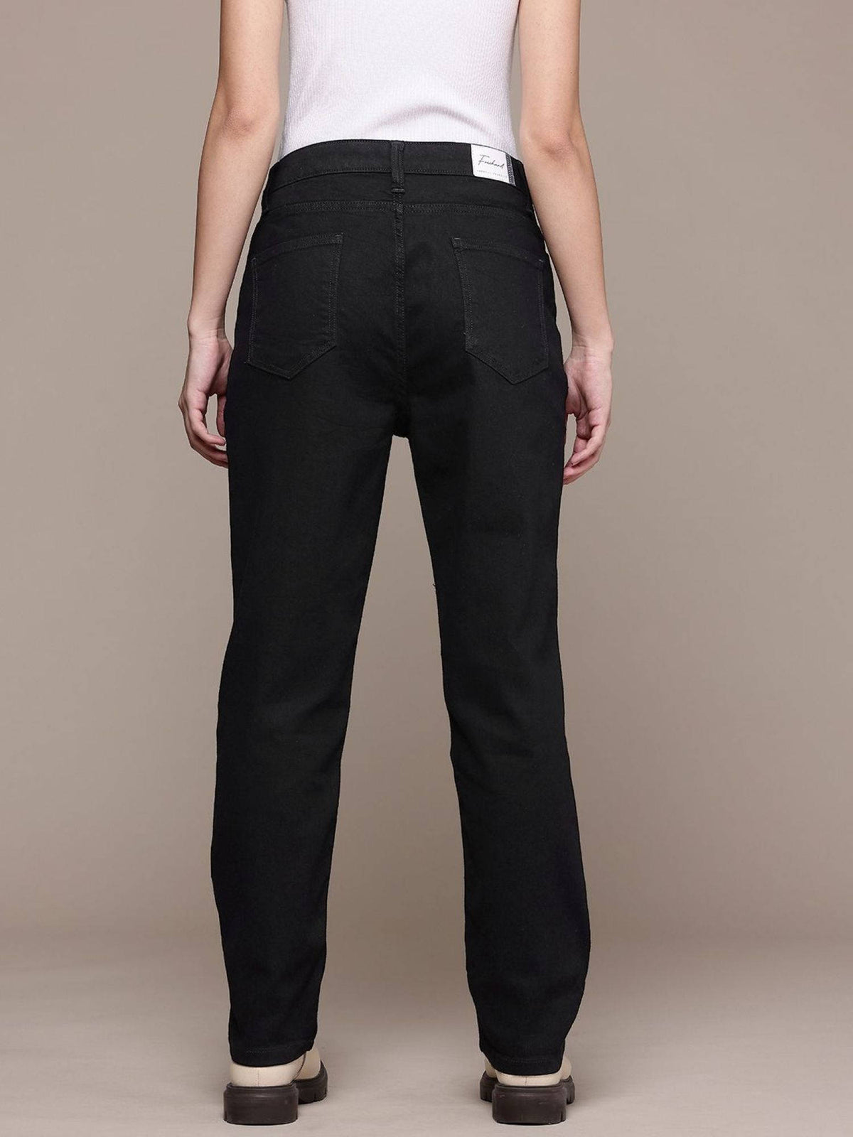 Women Black Straight Fit Solid Mid-Rise Jeans | ST23 - view 3