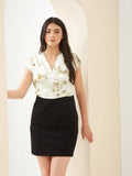 Women White V-Neck Cap Sleeve Bodycon Floral Casual Dress | D56 - view 1