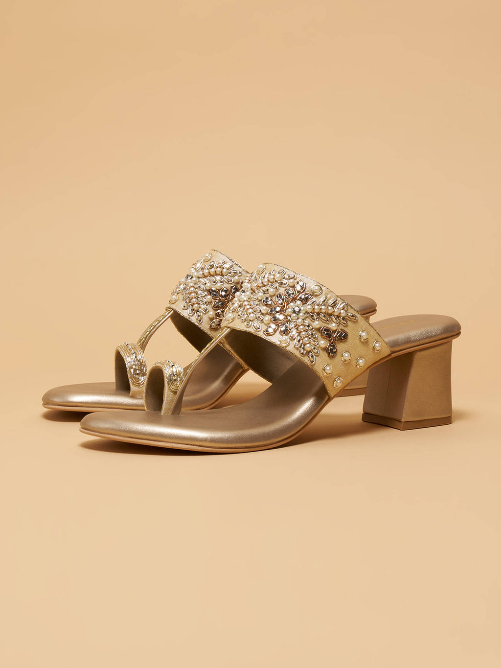Elka Embellished One Toe Heels Gold | H78 - view 1