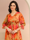 Libas Beige Floral Printed Chiffon Empire Dress
