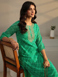 Libas Green Bandhani Printed Chiffon Straight Kurta