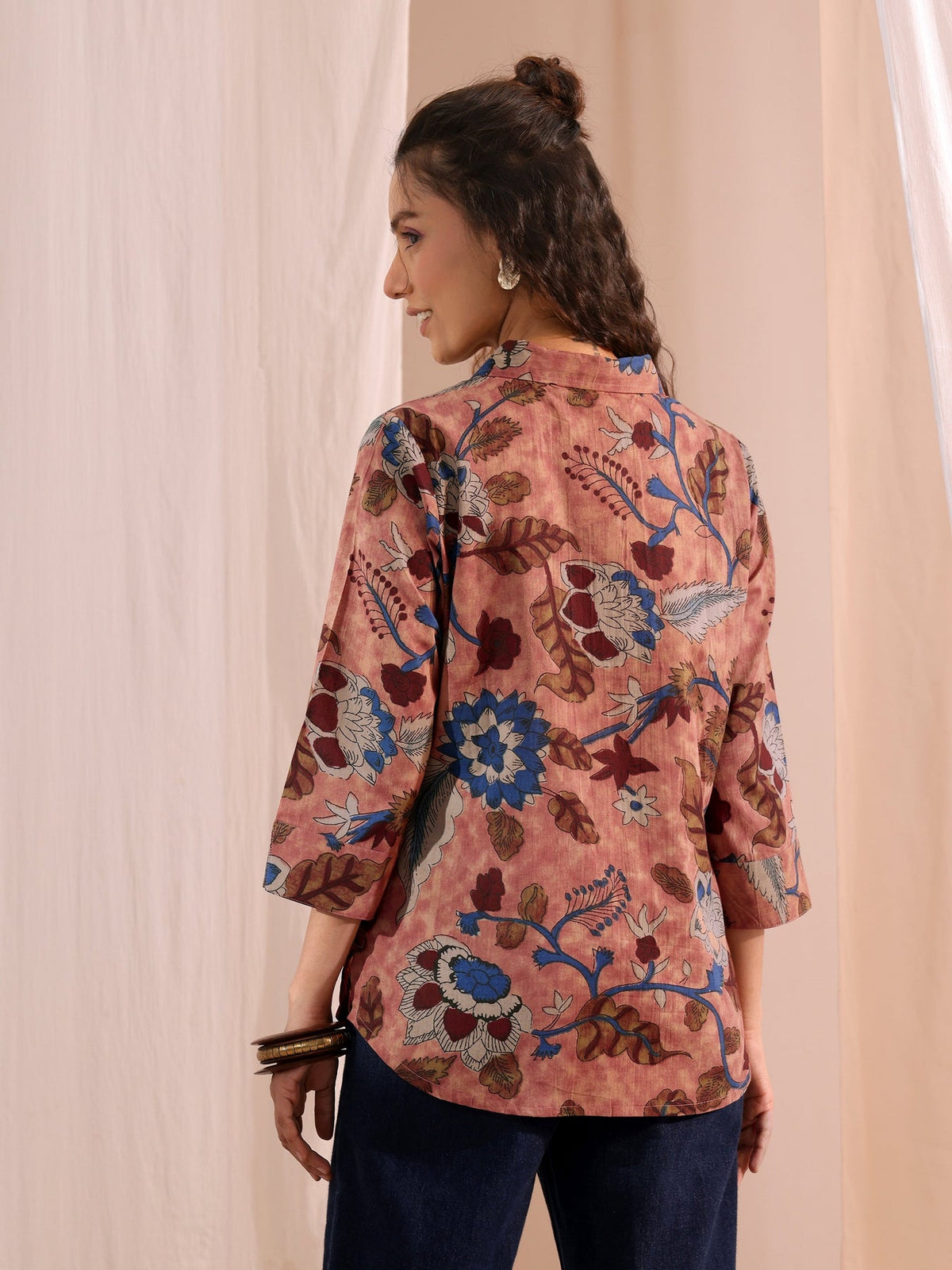 Libas Peach Floral Printed Cotton Shirt K60