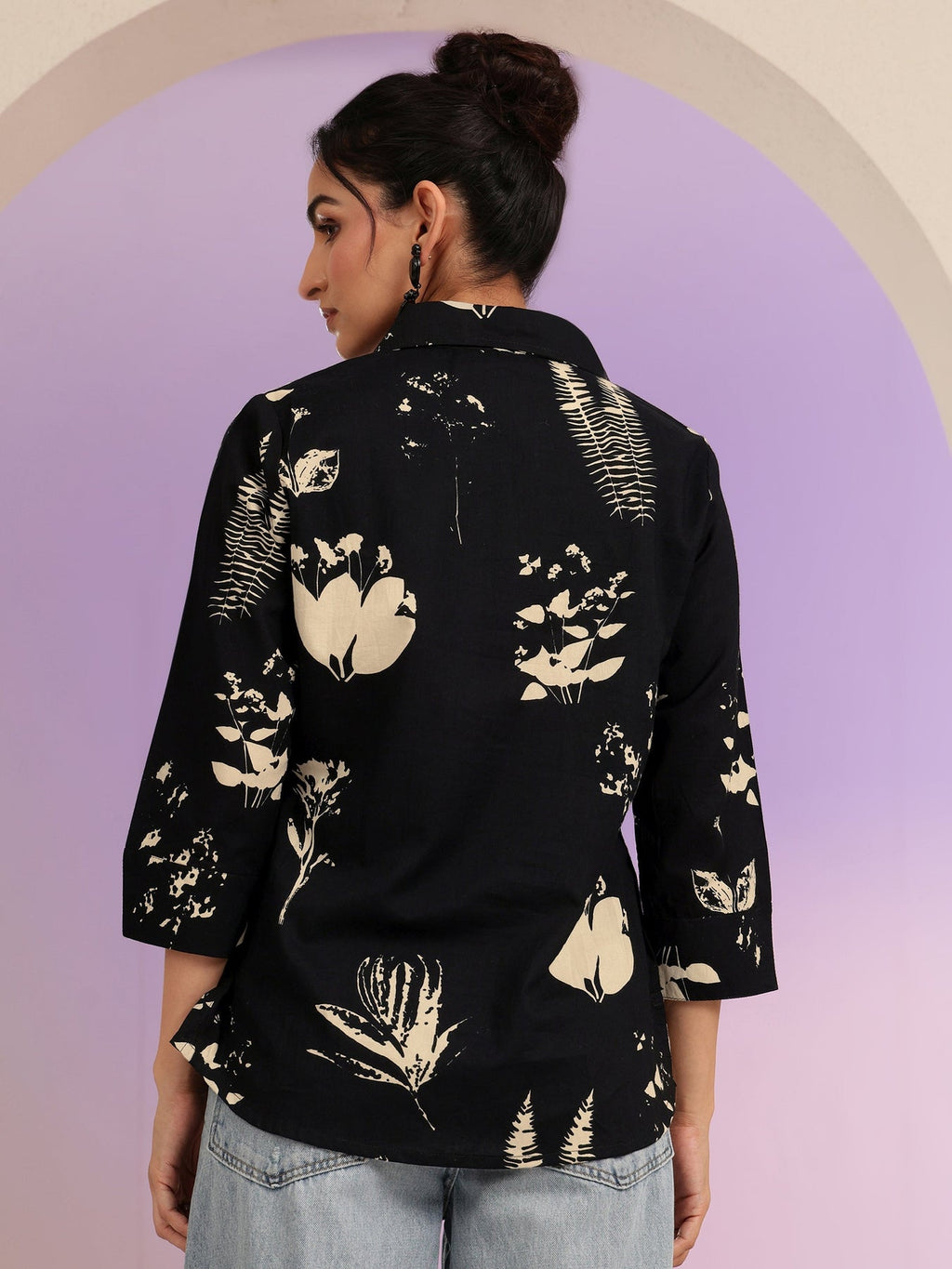 Libas Black Floral Print Cotton Shirt K60