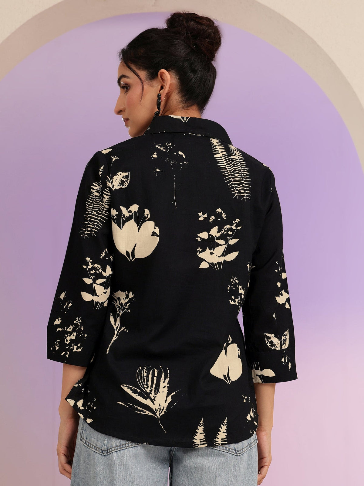 Libas Black Floral Print Cotton Shirt K60