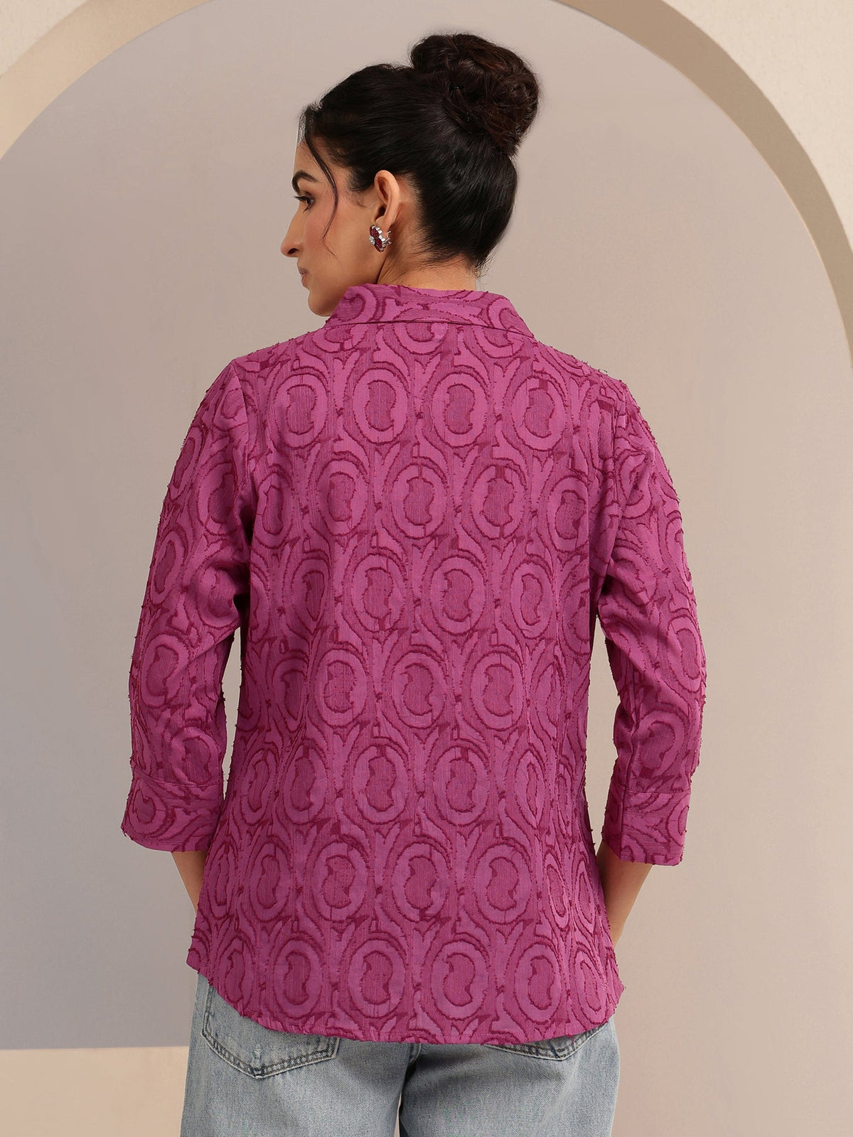 Libas Dark Pink Textured Cotton Shirt K60