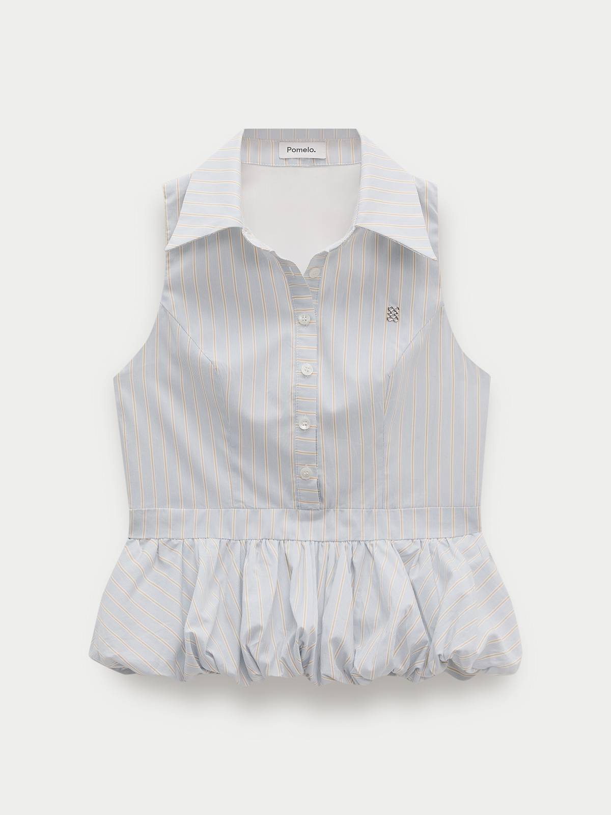 Striped Peplum Sleeveless Shirt Blouse - Blue | pt51 - view 1