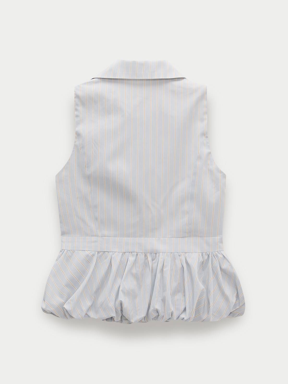 Striped Peplum Sleeveless Shirt Blouse - Blue | pt51 - view 4