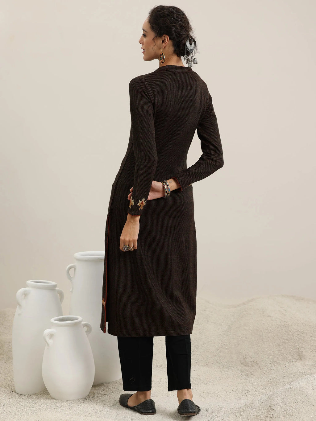 Libas Black Embroidered Wool Straight Kurta