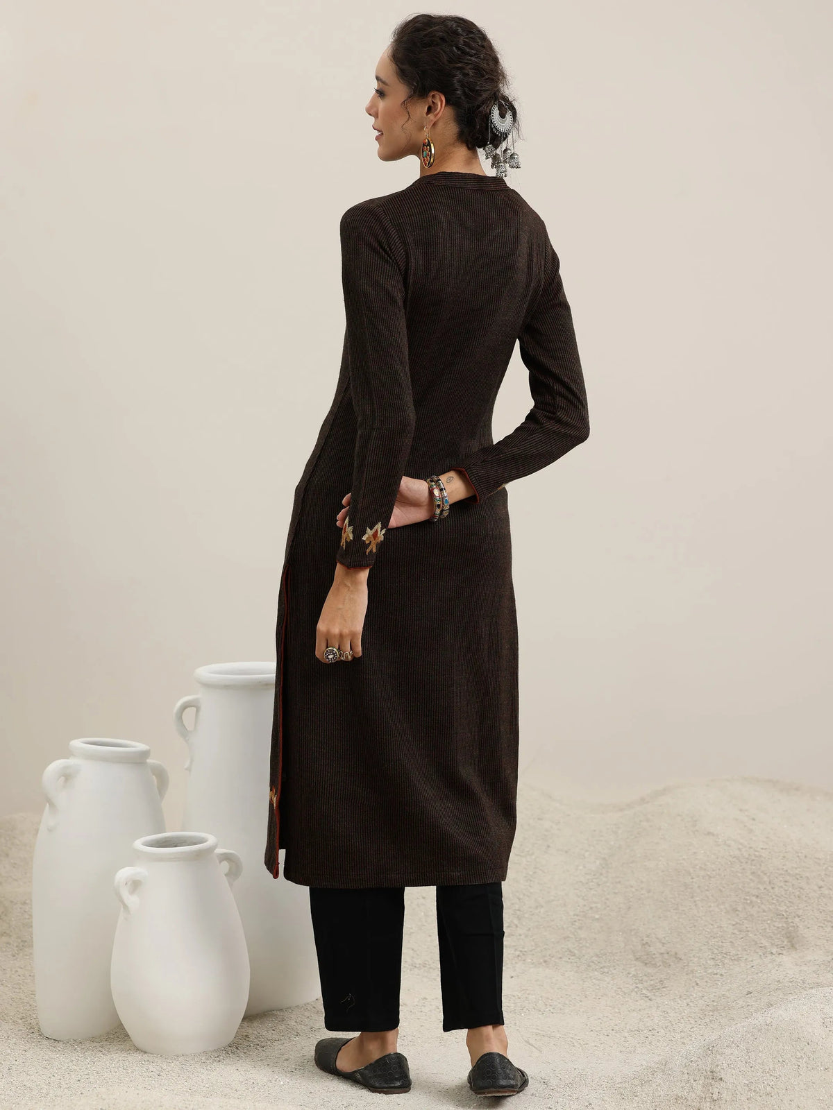 Libas Black Embroidered Wool Straight Kurta