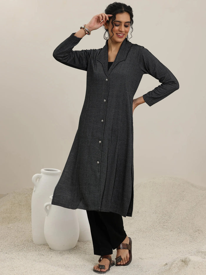 Libas Black Woven Design Wool Straight Kurta