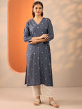 Libas Grey Embroidered Silk Blend Straight Kurta
