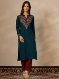 Libas Teal Yoke Design Wool Straight Kurta