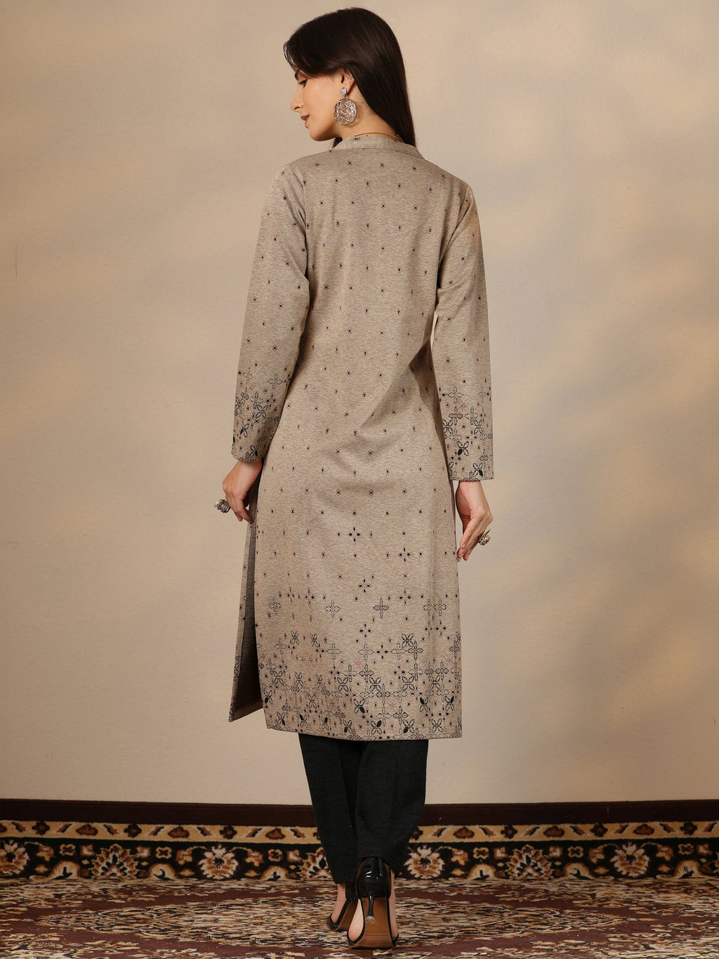 Libas Grey Woven Design Wool Straight Kurta