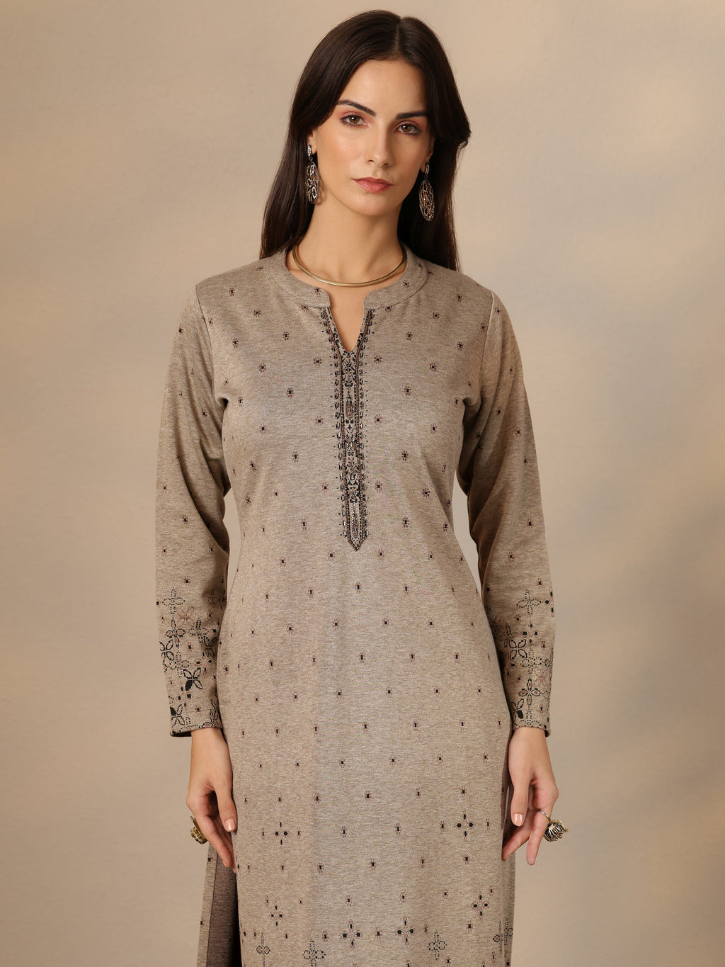 Libas Grey Woven Design Wool Straight Kurta
