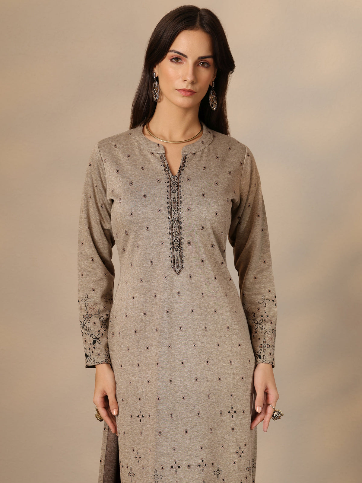 Libas Grey Woven Design Wool Straight Kurta