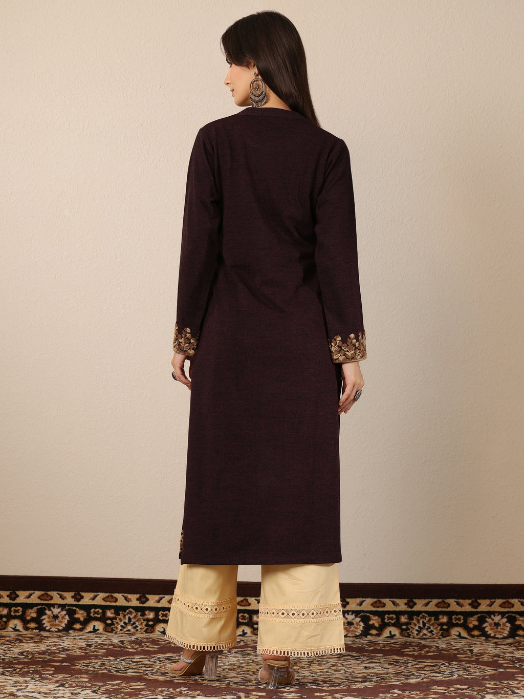 Libas Maroon Embroidered Wool Straight Kurta