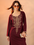 Libas Maroon Embroidered Wool Straight Kurta