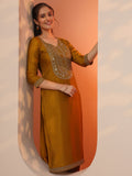 Libas Mustard Embroidered Silk Blend Straight Kurta