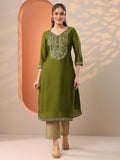 Gerua Green Embroidered Silk Blend Straight Kurta