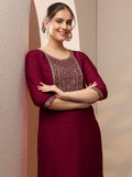 Gerua Pink Embroidered Silk Blend Straight Kurta