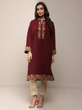 Libas Maroon Floral Embroidered Wool Straight Kurta