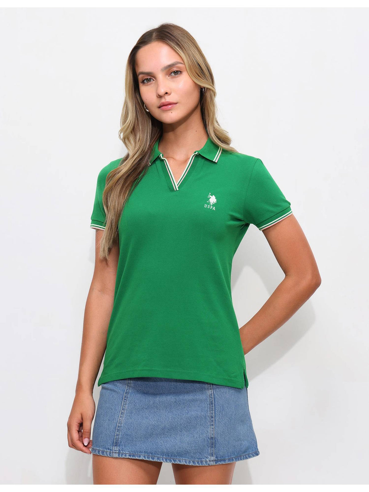 Green Tipped Collar Regular Fit Polo T-Shirt | PW43 - view 1