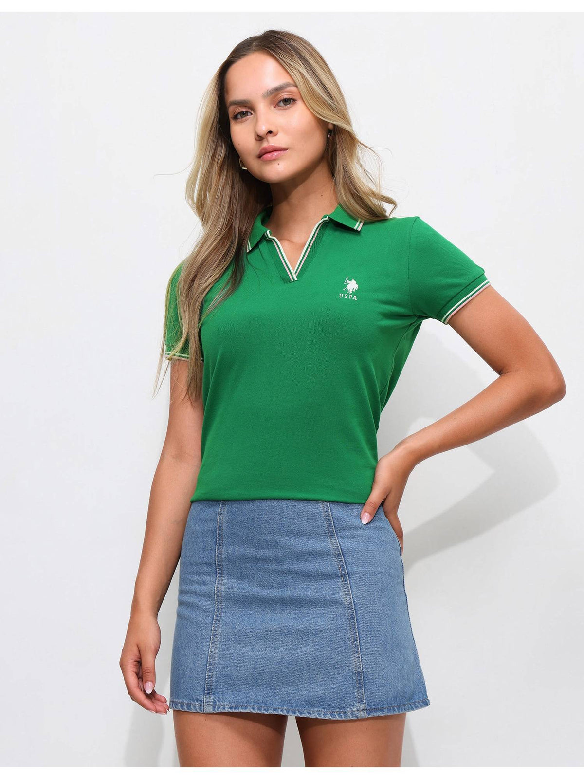 Green Tipped Collar Regular Fit Polo T-Shirt | PW43 - view 2