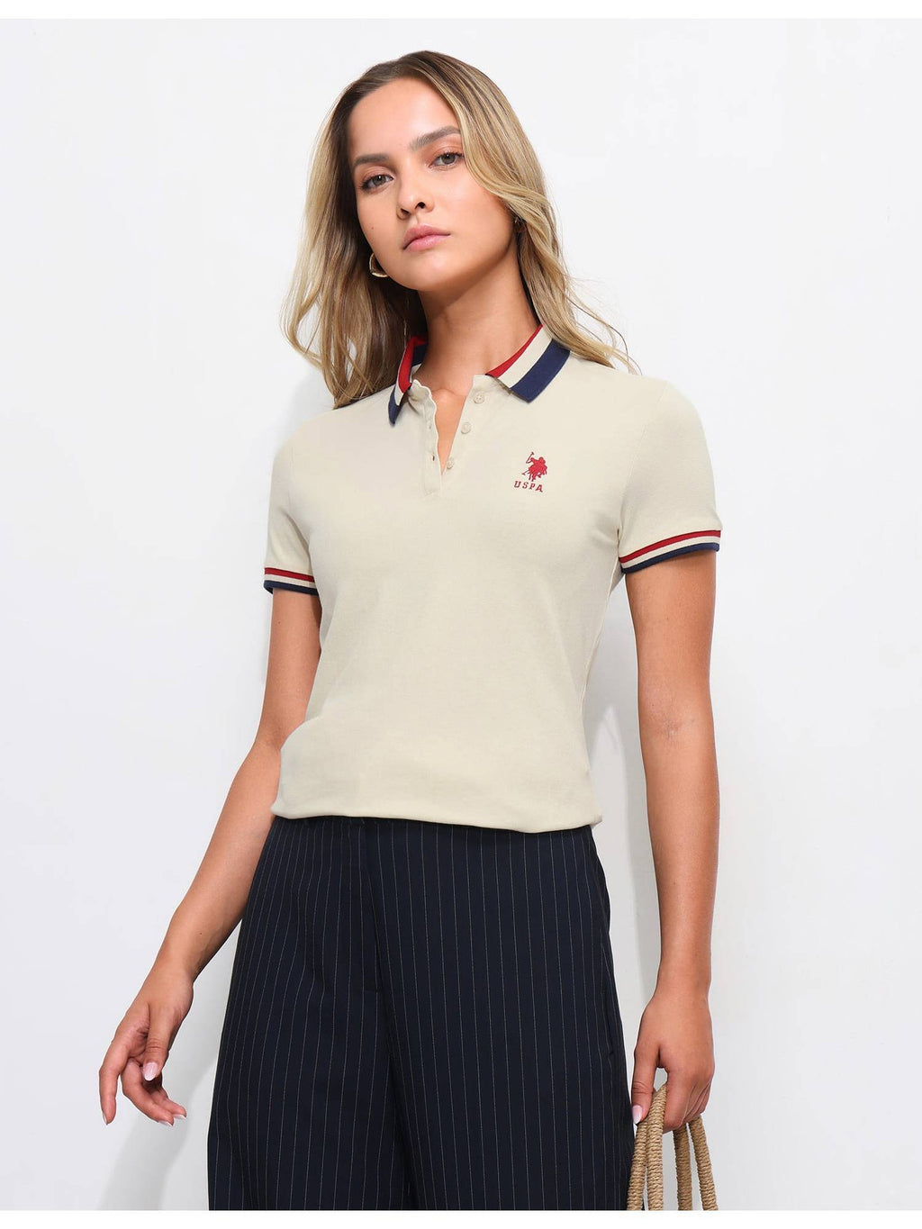Off White Striped Collar Polo T-Shirt | PW43 - view 2