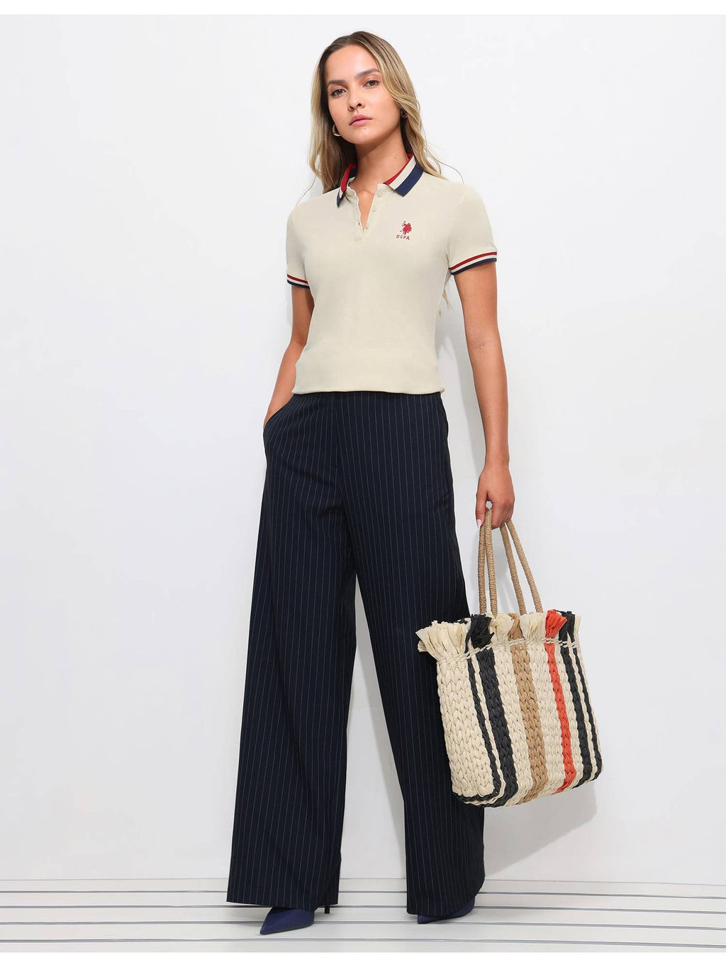 Off White Striped Collar Polo T-Shirt | PW43 - view 3