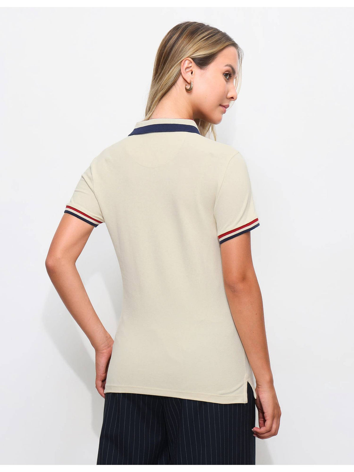Off White Striped Collar Polo T-Shirt | PW43 - view 5