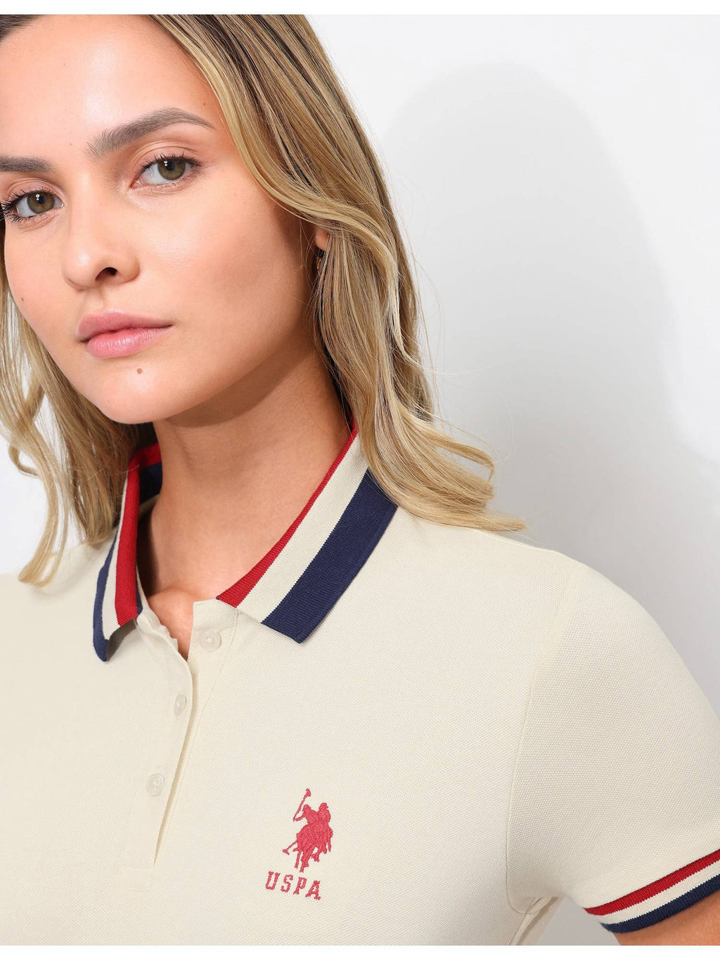 Off White Striped Collar Polo T-Shirt | PW43 - view 7