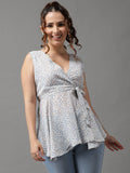 Womens Floral V-neck Blue Peplum Regular Top | pt51 - view 1