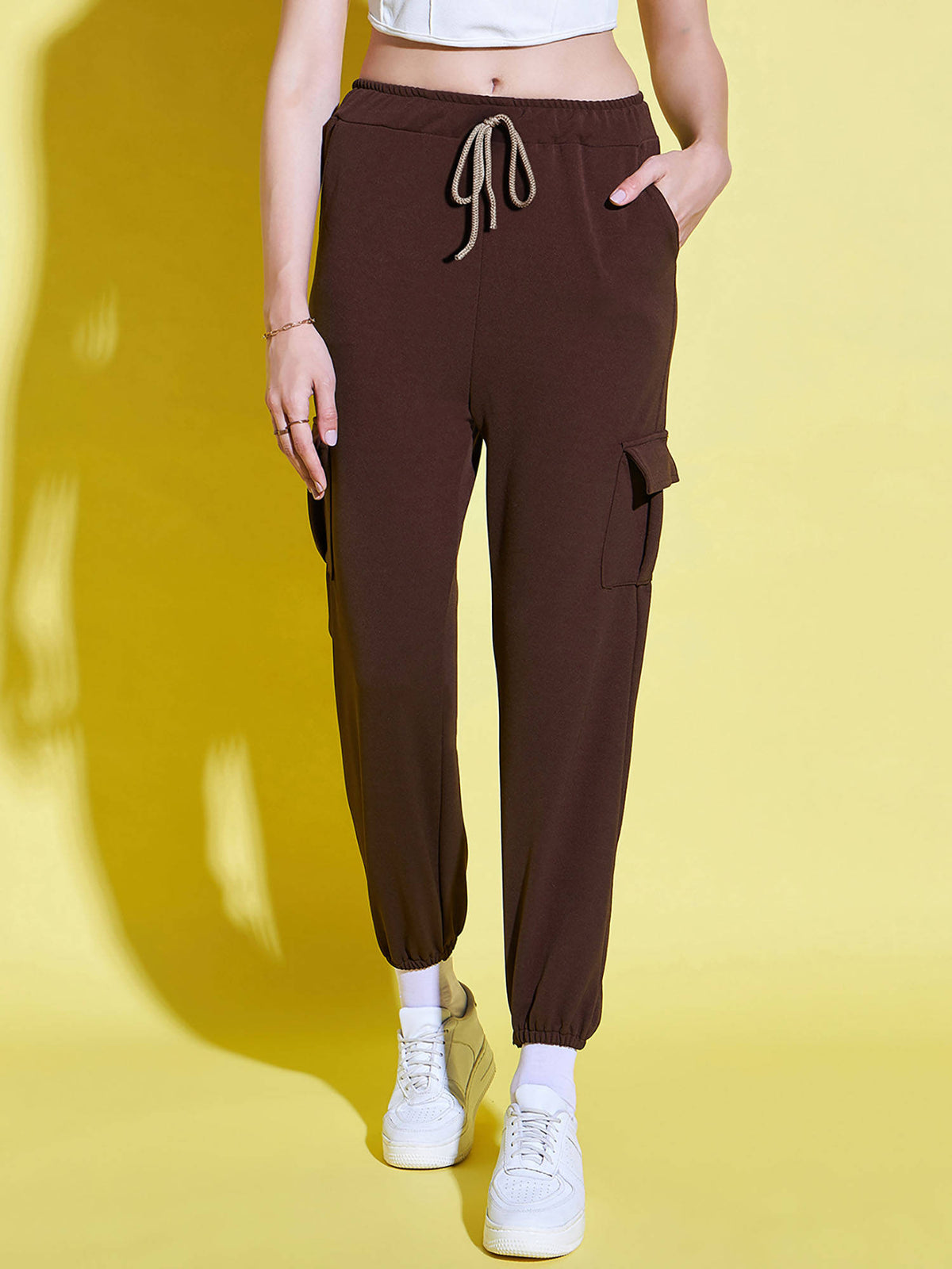 Women Lycra Brown Solid Joggers | WJ89 - view 1