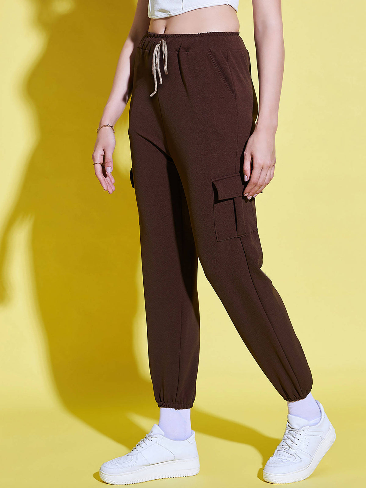 Women Lycra Brown Solid Joggers | WJ89 - view 3