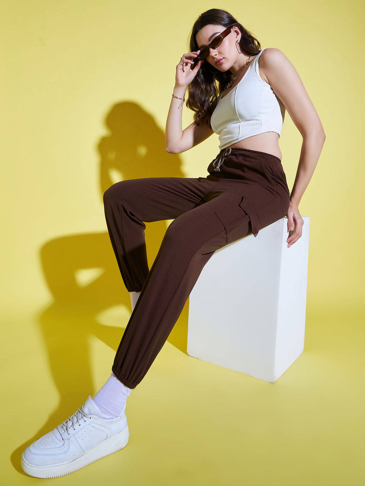 Women Lycra Brown Solid Joggers | WJ89 - view 6