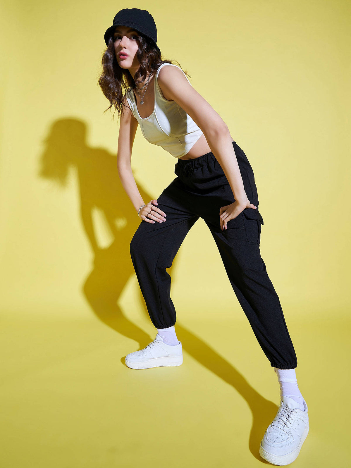Women Lycra Black Solid Joggers | WJ89 - view 2