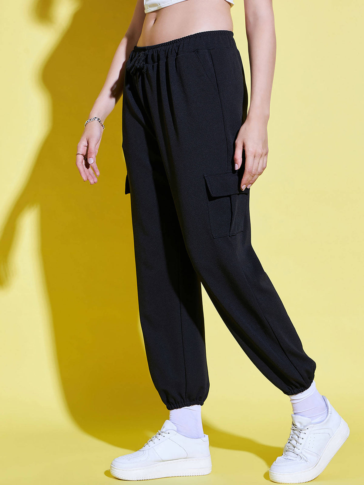 Women Lycra Black Solid Joggers | WJ89 - view 3