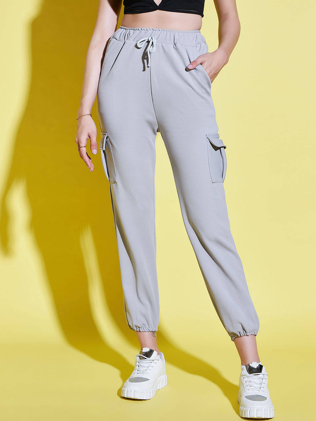 Women Lycra Grey Solid Joggers | WJ89 - view 1