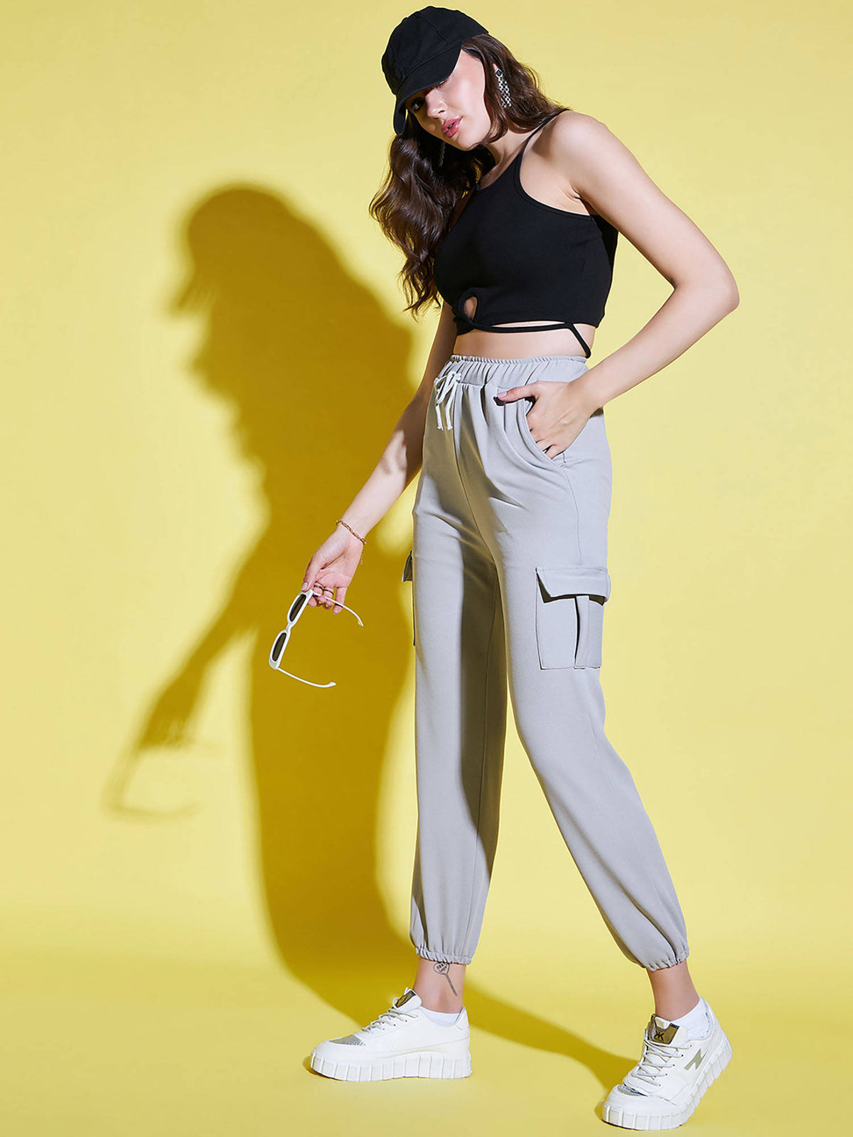 Women Lycra Grey Solid Joggers | WJ89 - view 2