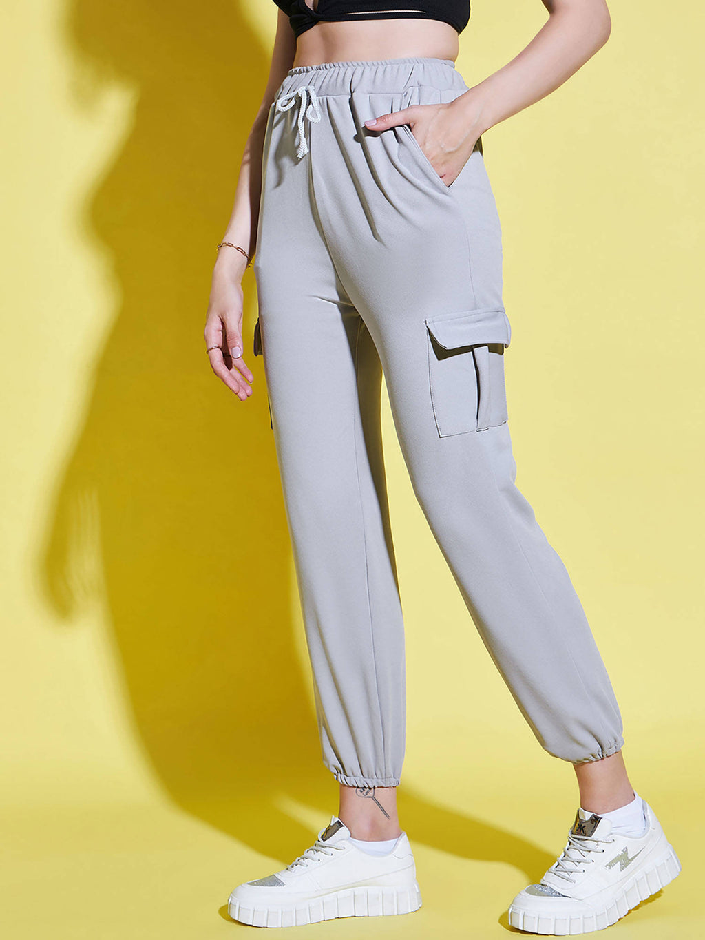 Women Lycra Grey Solid Joggers | WJ89 - view 3