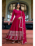 Women's Rani Pink Embroidered Anarkali Kurta with Dupatta | FY93 - view 1