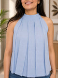 Yellow Solid Sleeveless Pleated Top | HT67 - view 6