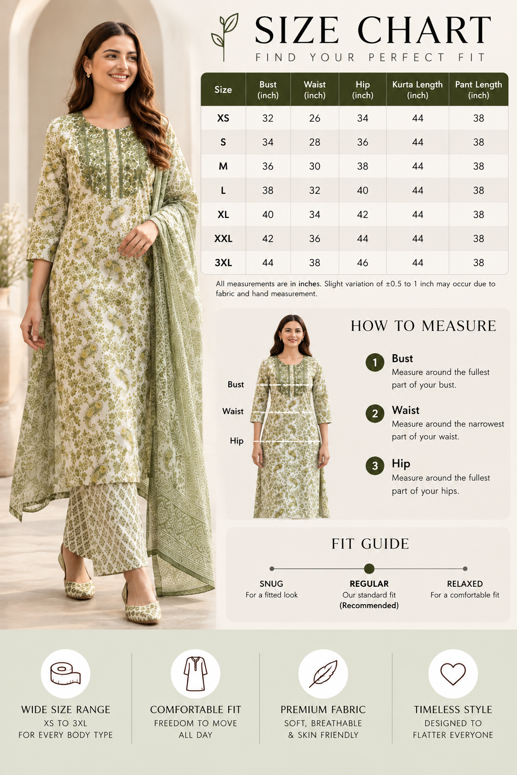Olive Green Printed Kurta Set with Matching Dupatta