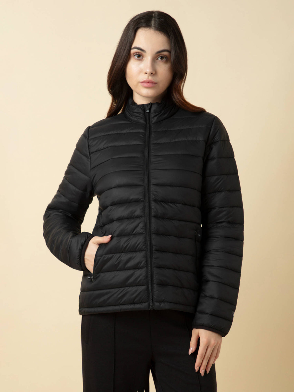 Beige Relax Fit Full Sleeves Solid Puffer Jacket | JC78 - view 8