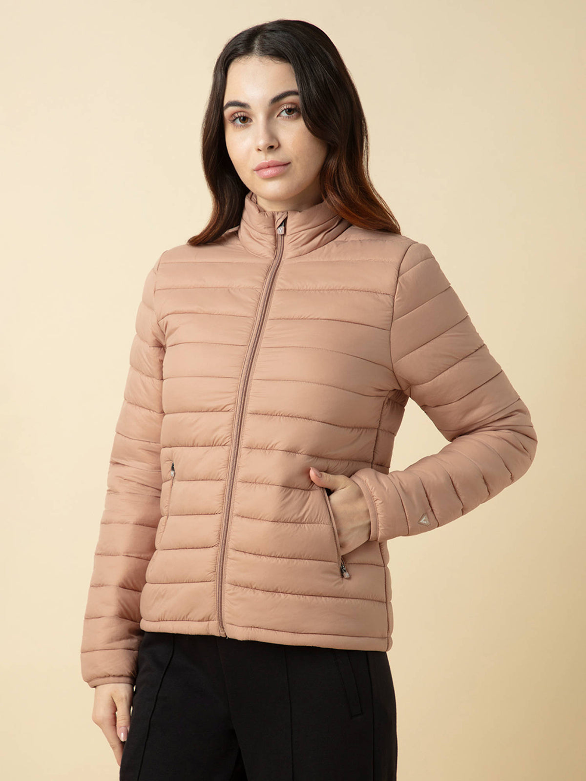 Beige Relax Fit Full Sleeves Solid Puffer Jacket | JC78 - view 2
