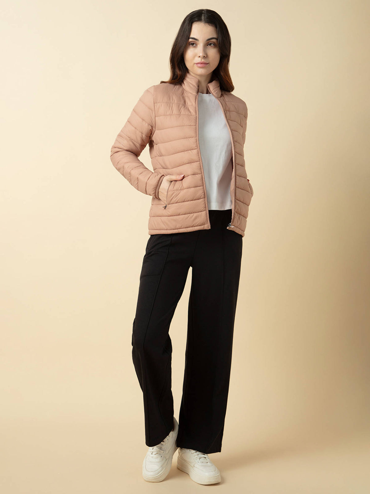 Beige Relax Fit Full Sleeves Solid Puffer Jacket | JC78 - view 5