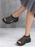 Women Black Knitted Slip-On Wedge Sandals | SD89 - view 1