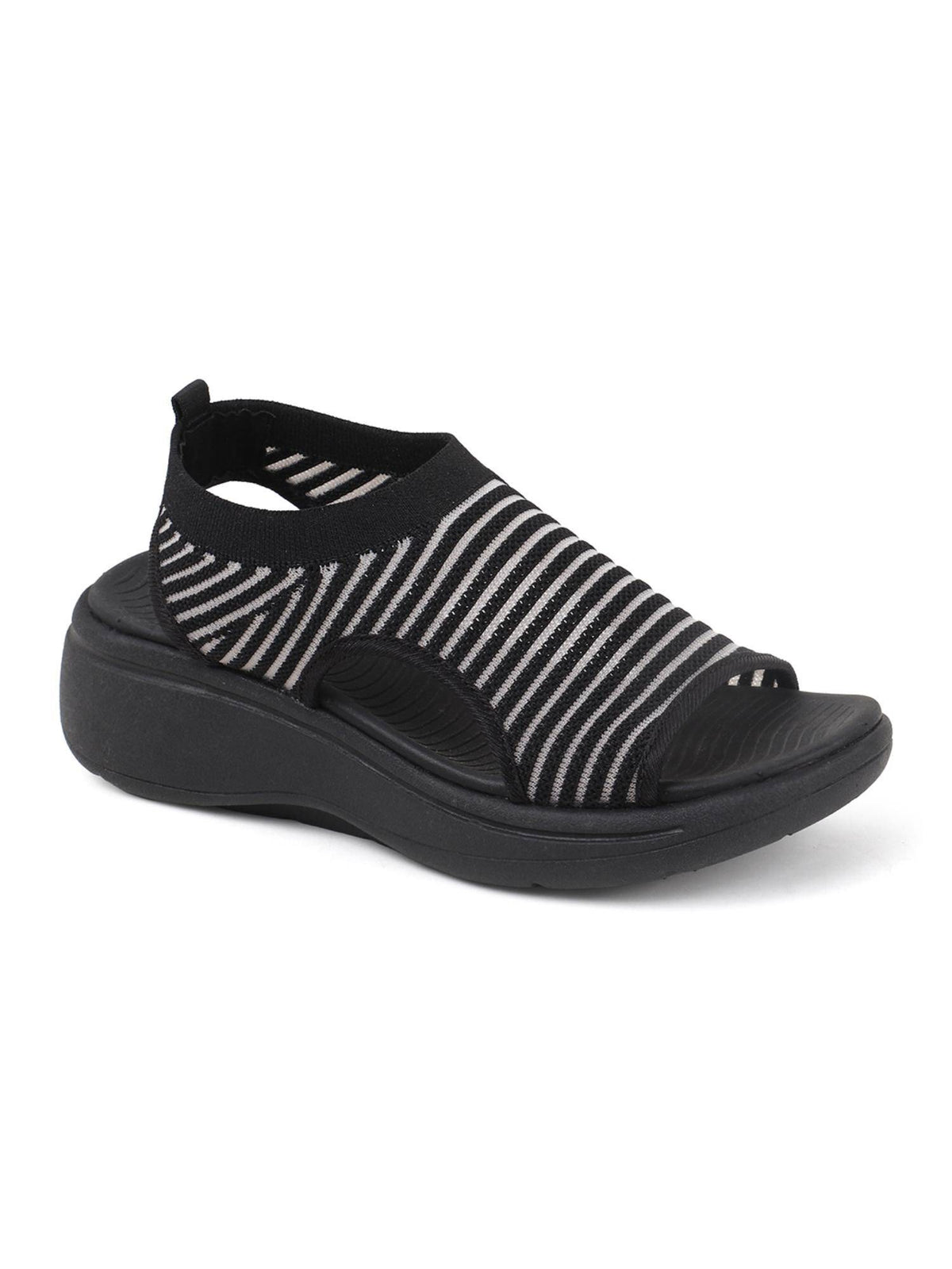 Women Black Knitted Slip-On Wedge Sandals | SD89 - view 3